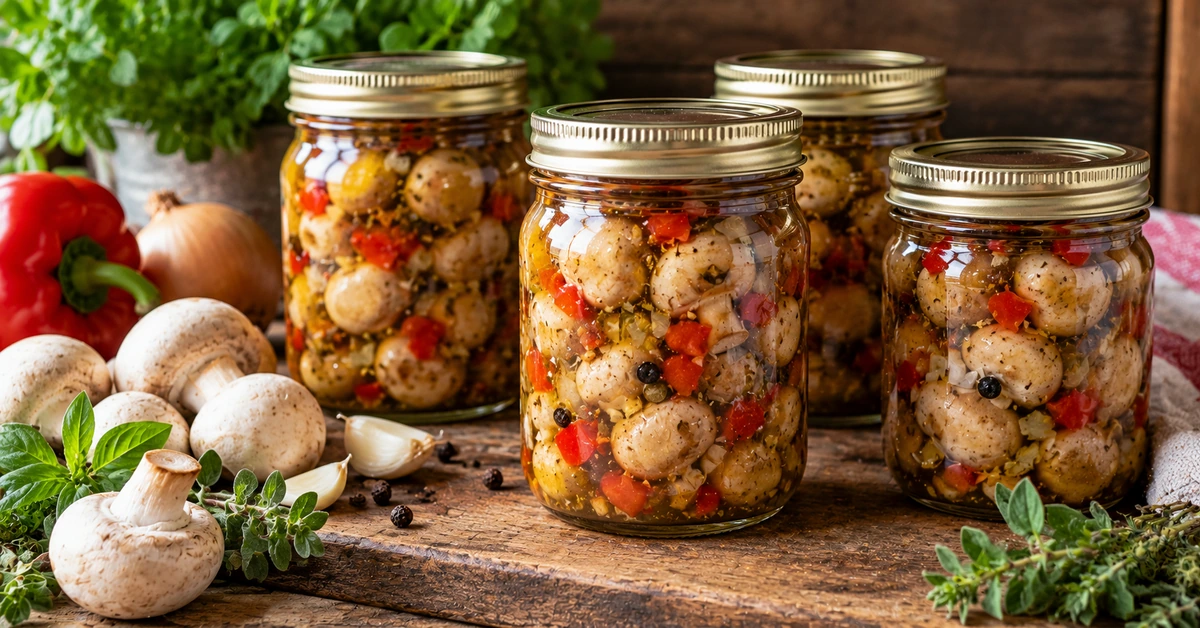Marinierte Champignons im Glas