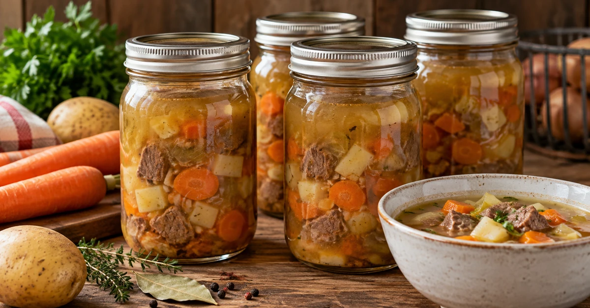 Rindfleisch-Karotten-Erdäpfel-Suppe im Glas