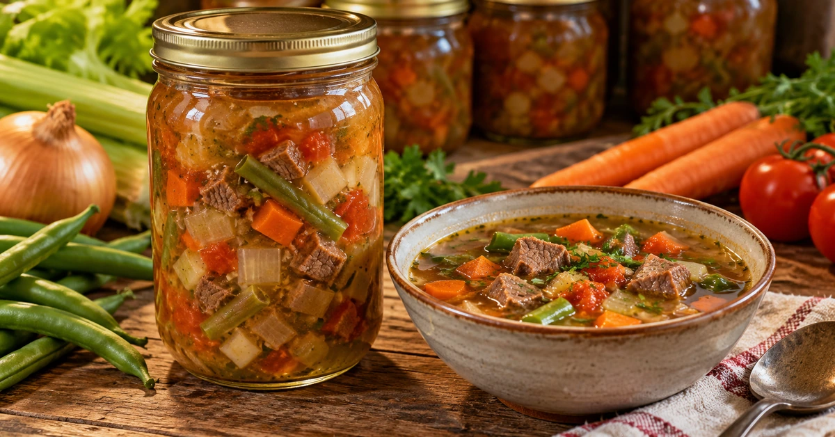 Rindfleisch-Tomaten-Suppe mit grünen Bohnen